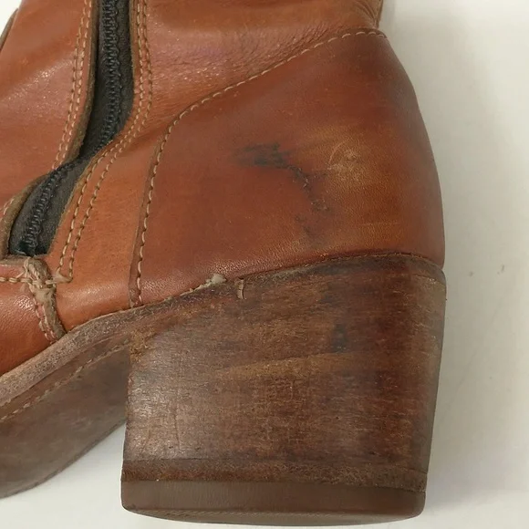 Vintage 70s Dexter Leather Boots 2.25 Chunky Leather Heels Dallas Chestnut sz7.5